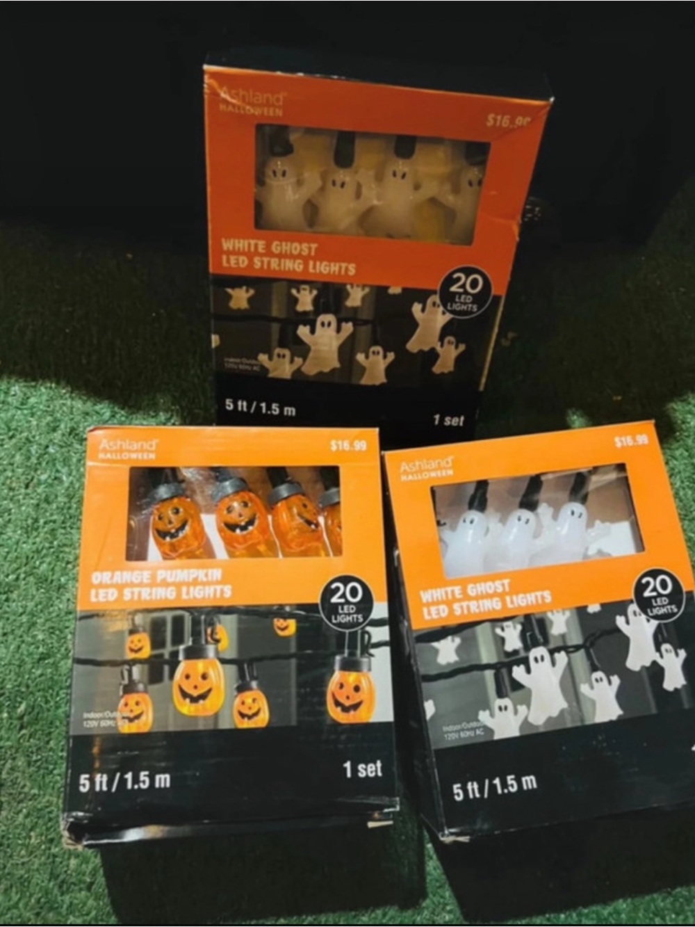 Ashland Orange Pumpkin and White Ghost LED String Lights - Orange, White